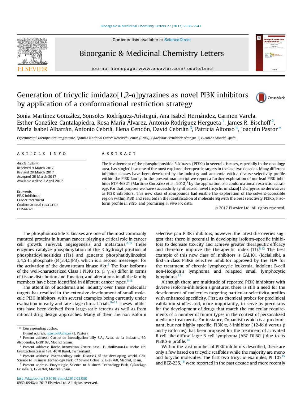 Generation of tricyclic imidazo[1,2-a]pyrazines as novel PI3K inhibitors by application of a conformational restriction strategy