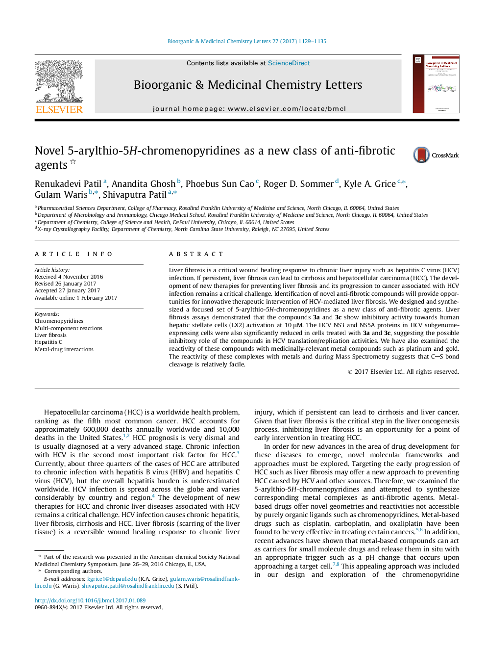 Novel 5-arylthio-5H-chromenopyridines as a new class of anti-fibrotic agents