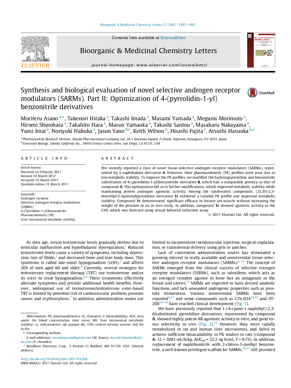 Synthesis and biological evaluation of novel selective androgen receptor modulators (SARMs). Part II: Optimization of 4-(pyrrolidin-1-yl)benzonitrile derivatives