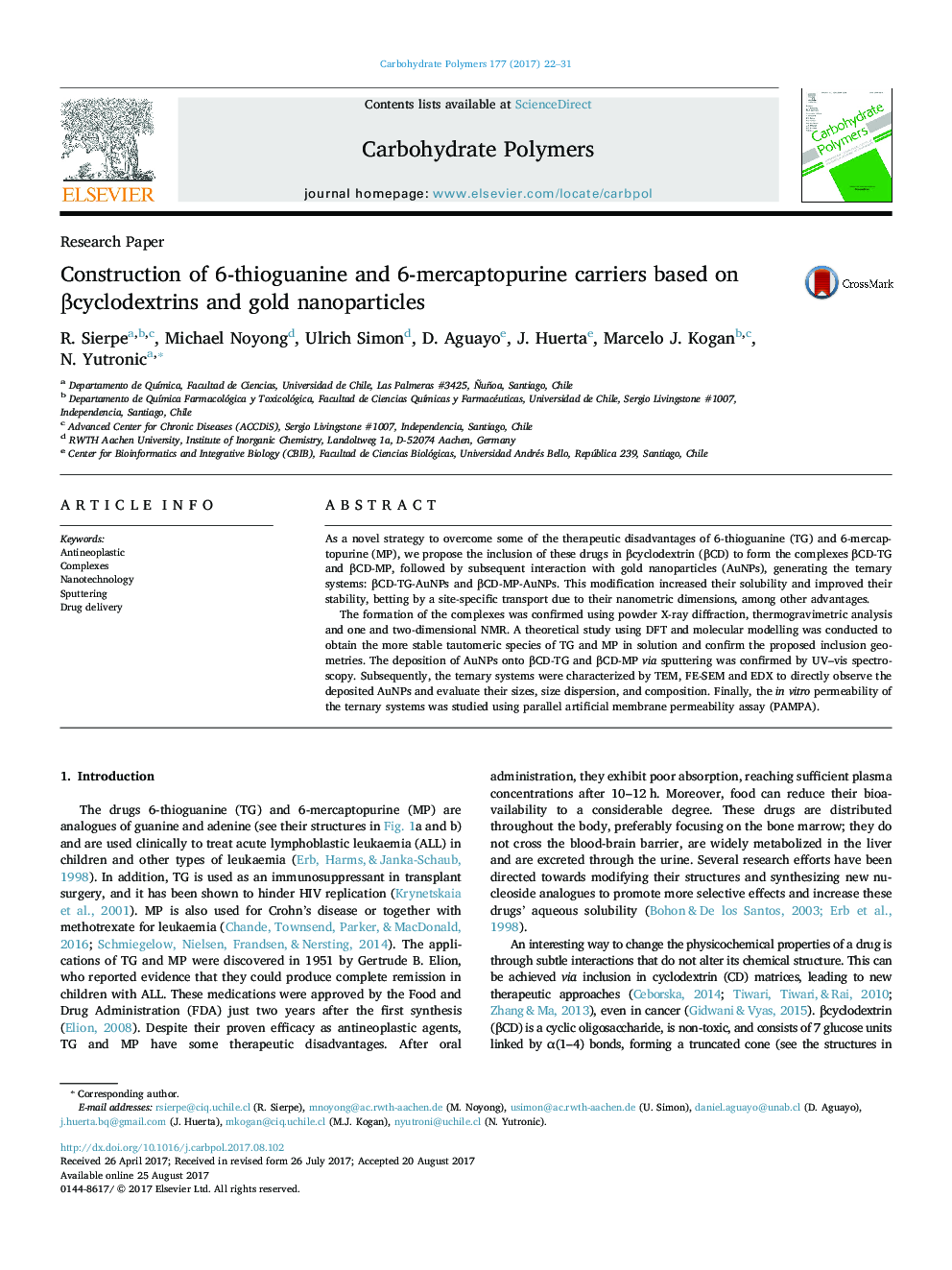 Construction of 6-thioguanine and 6-mercaptopurine carriers based on Î²cyclodextrins and gold nanoparticles