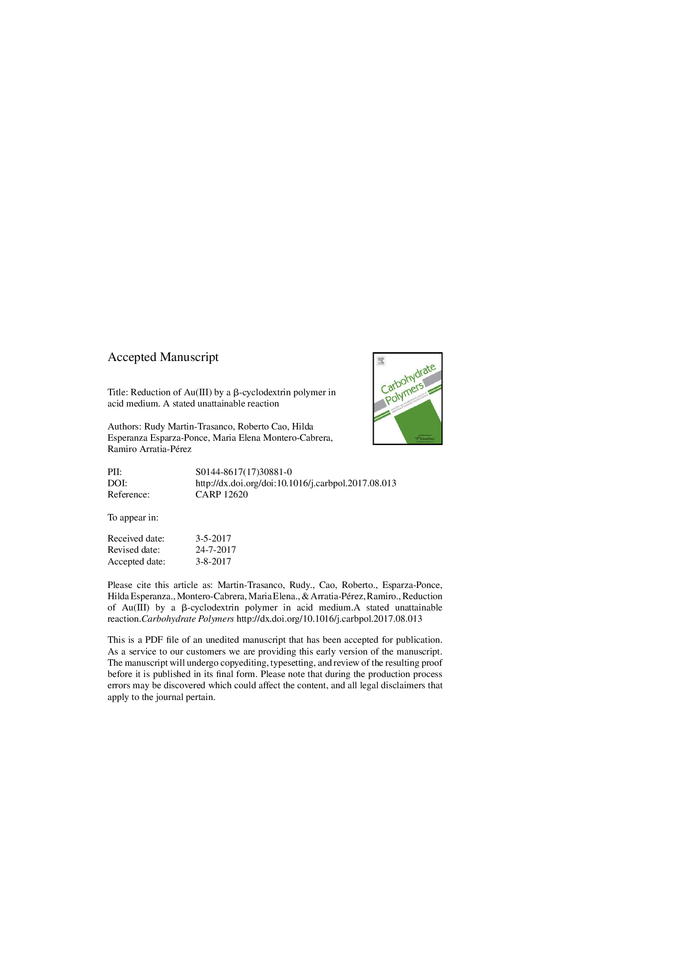 Reduction of Au(III) by a Î²-cyclodextrin polymer in acid medium. A stated unattainable reaction