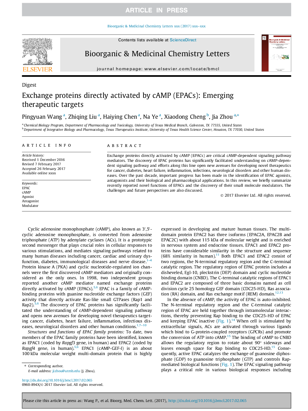 Exchange proteins directly activated by cAMP (EPACs): Emerging therapeutic targets