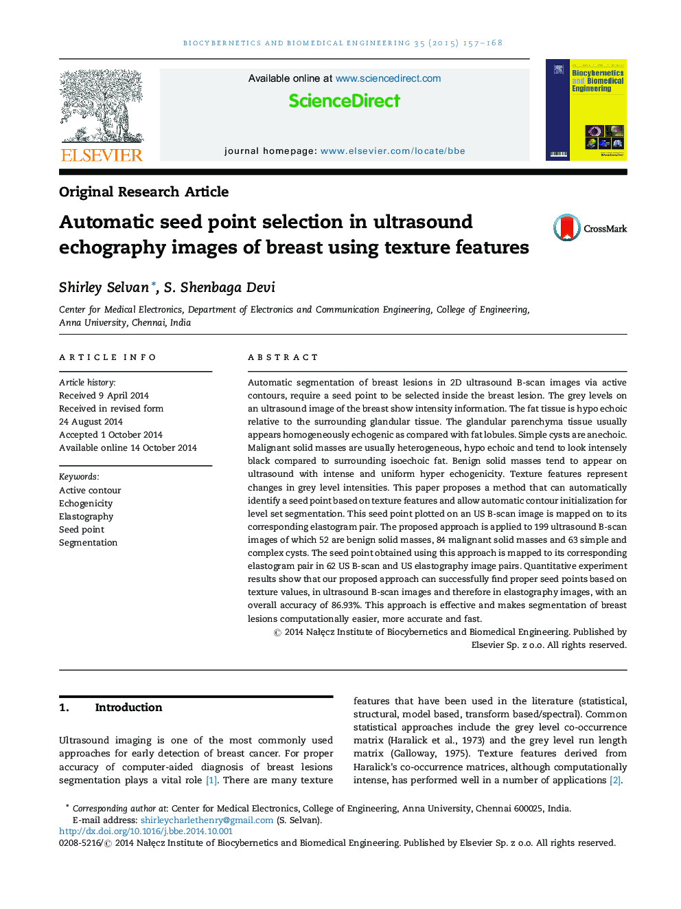 Automatic seed point selection in ultrasound echography images of breast using texture features