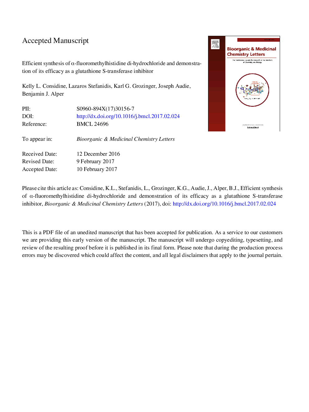 Efficient synthesis of Î±-fluoromethylhistidine di-hydrochloride and demonstration of its efficacy as a glutathione S-transferase inhibitor