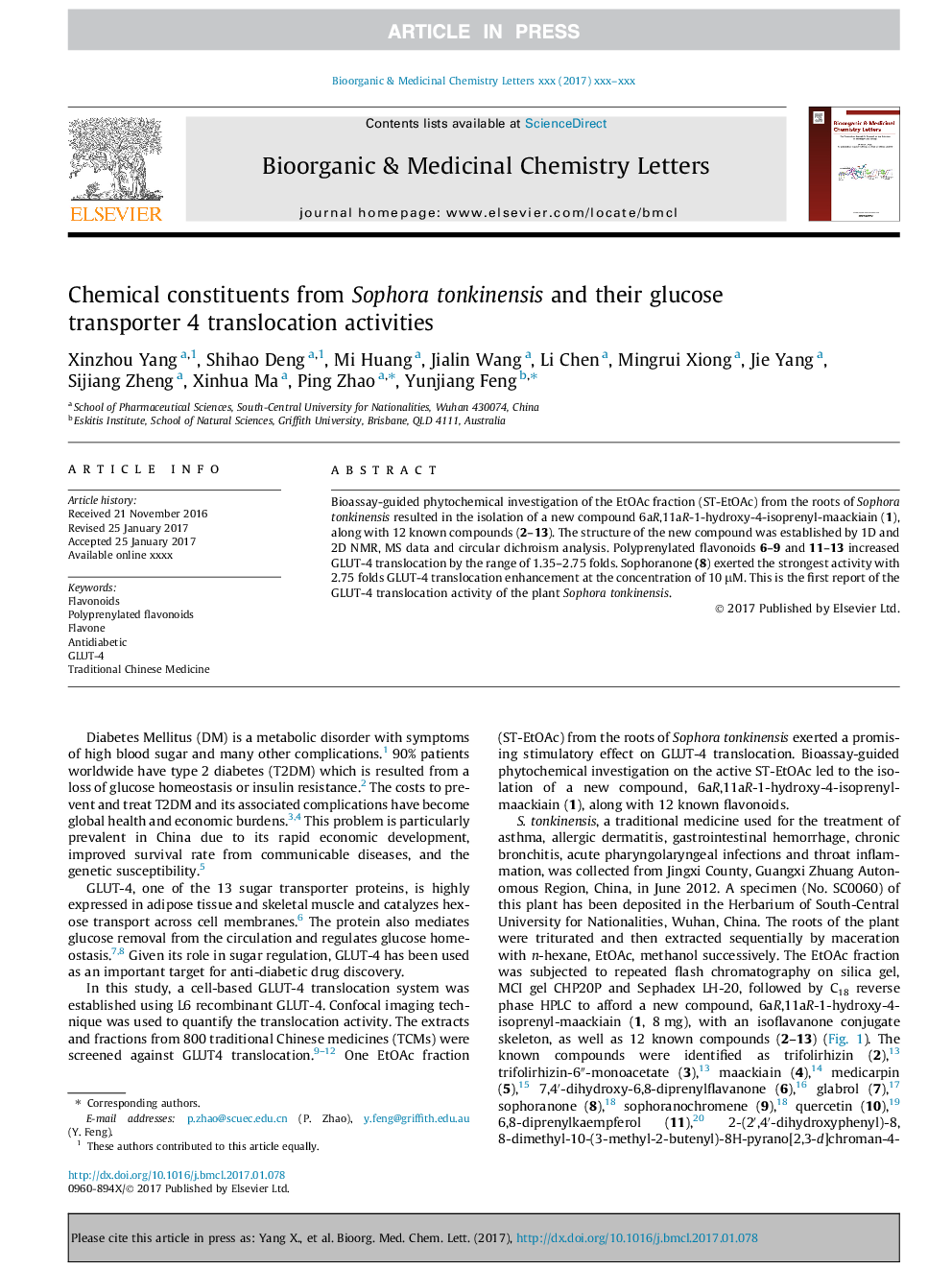 Chemical constituents from Sophora tonkinensis and their glucose transporter 4 translocation activities