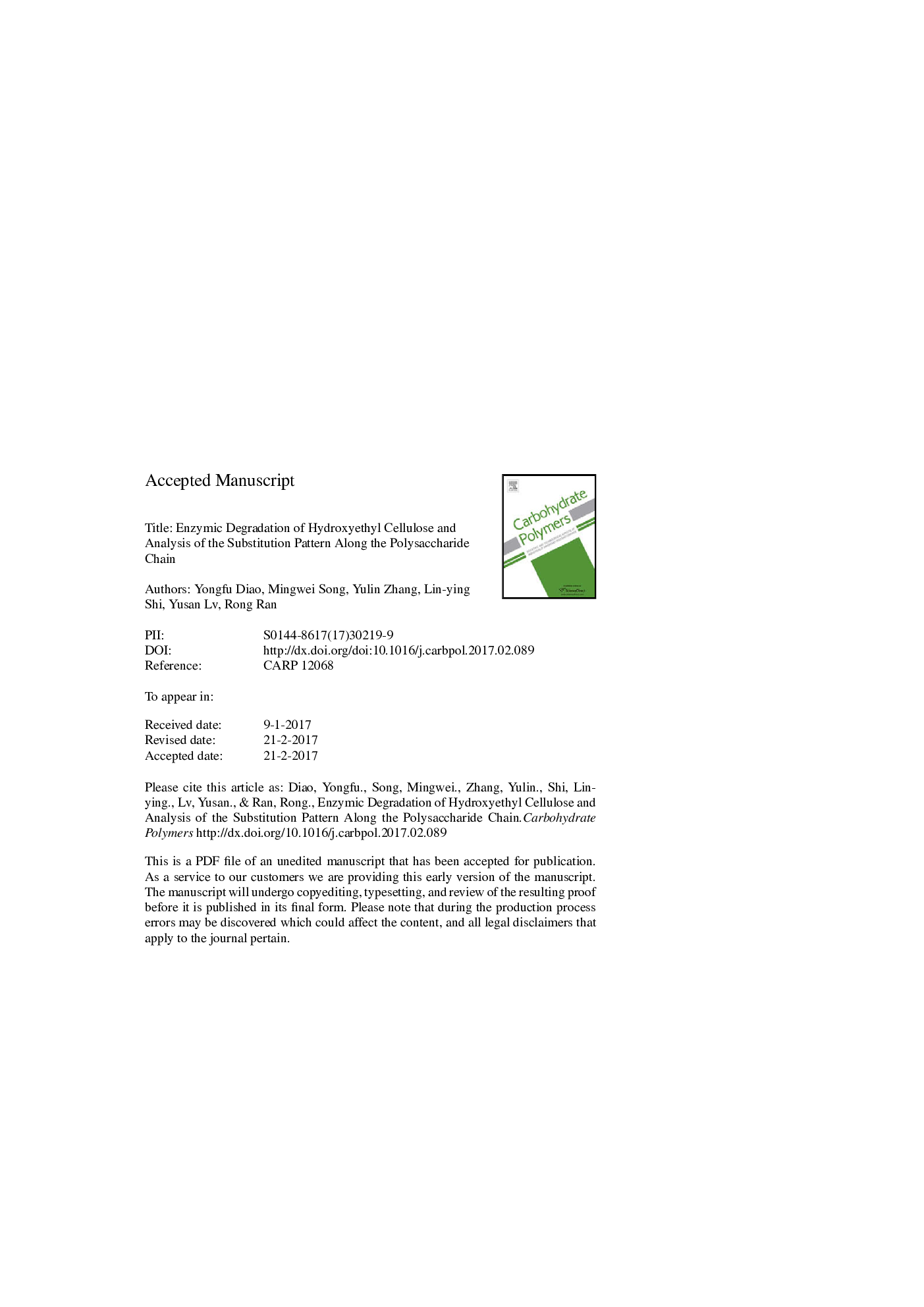 Enzymic degradation of hydroxyethyl cellulose and analysis of the substitution pattern along the polysaccharide chain