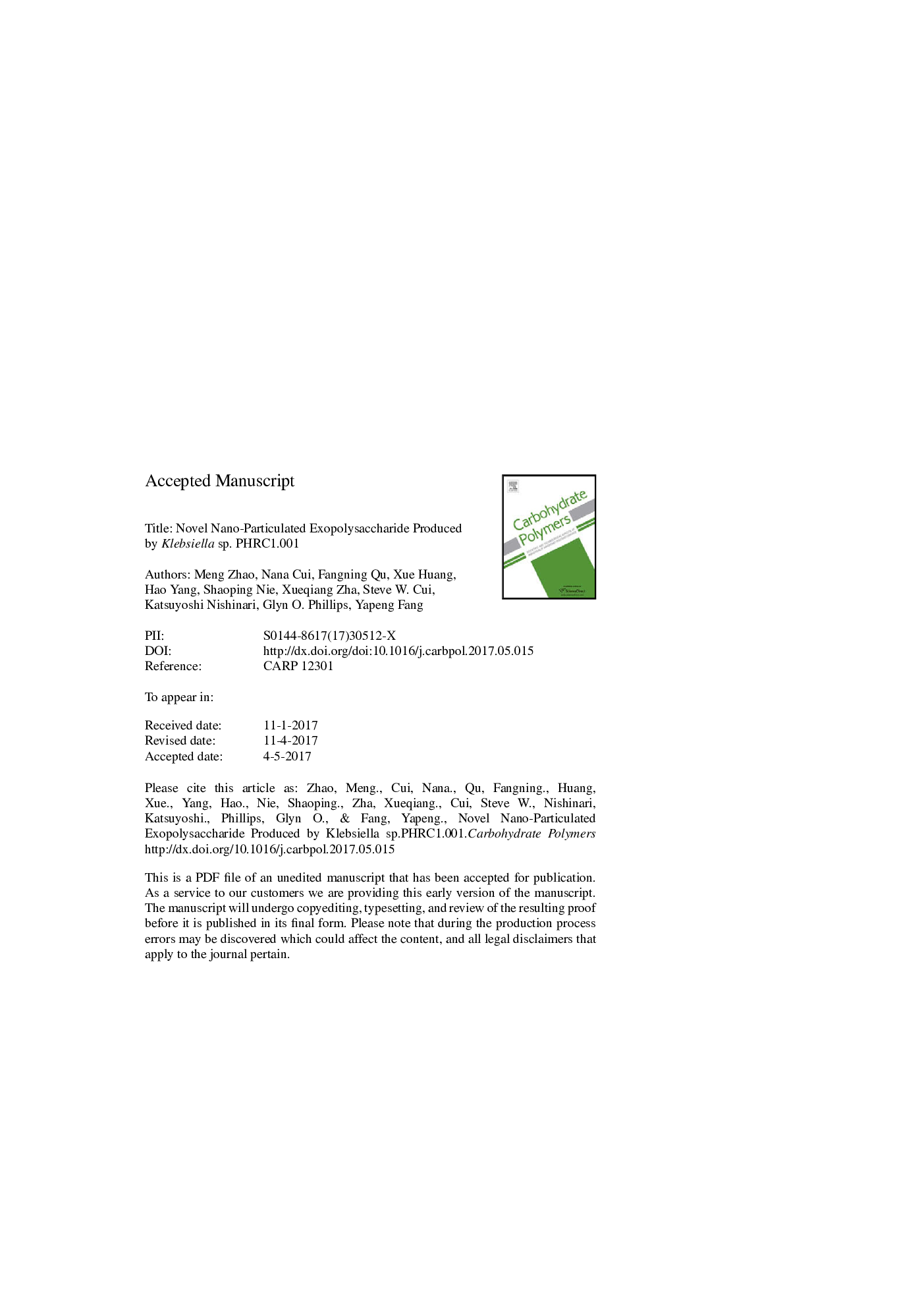 Novel nano-particulated exopolysaccharide produced by Klebsiella sp. PHRC1.001