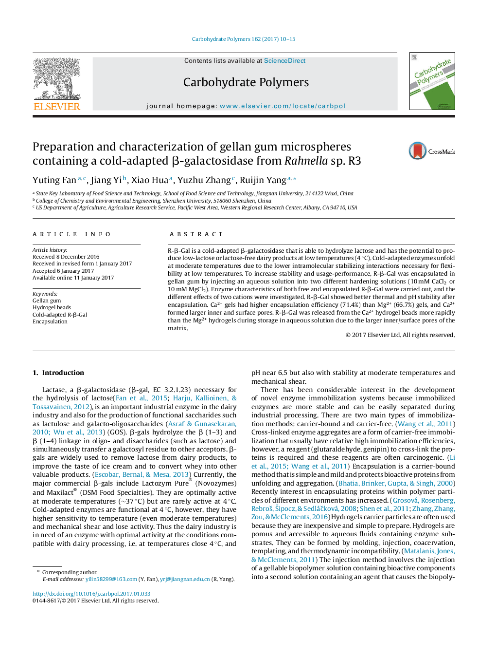 Preparation and characterization of gellan gum microspheres containing a cold-adapted Î²-galactosidase from Rahnella sp. R3