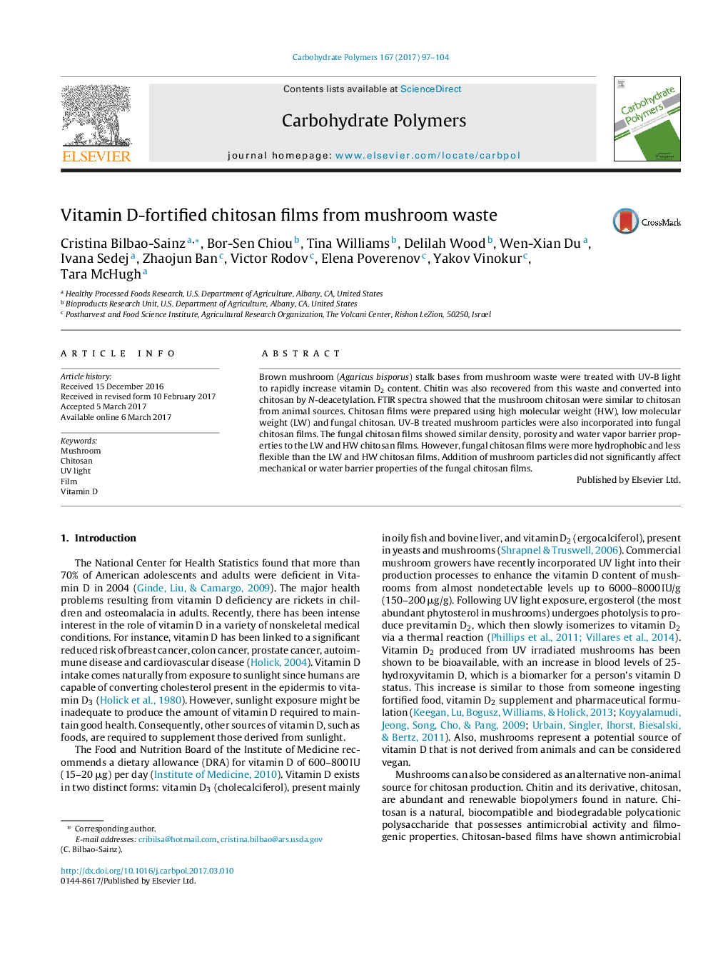 Vitamin D-fortified chitosan films from mushroom waste