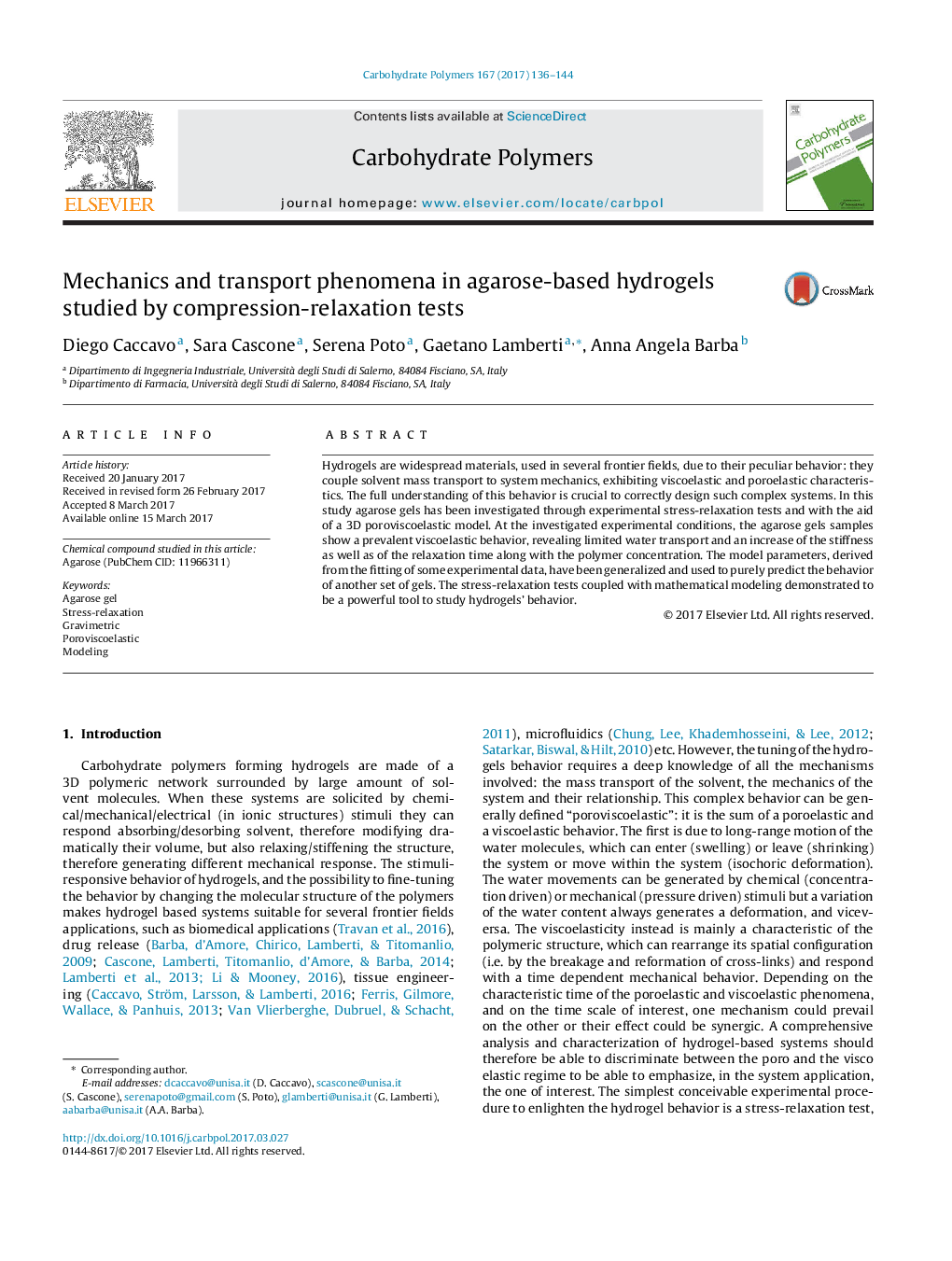 Mechanics and transport phenomena in agarose-based hydrogels studied by compression-relaxation tests