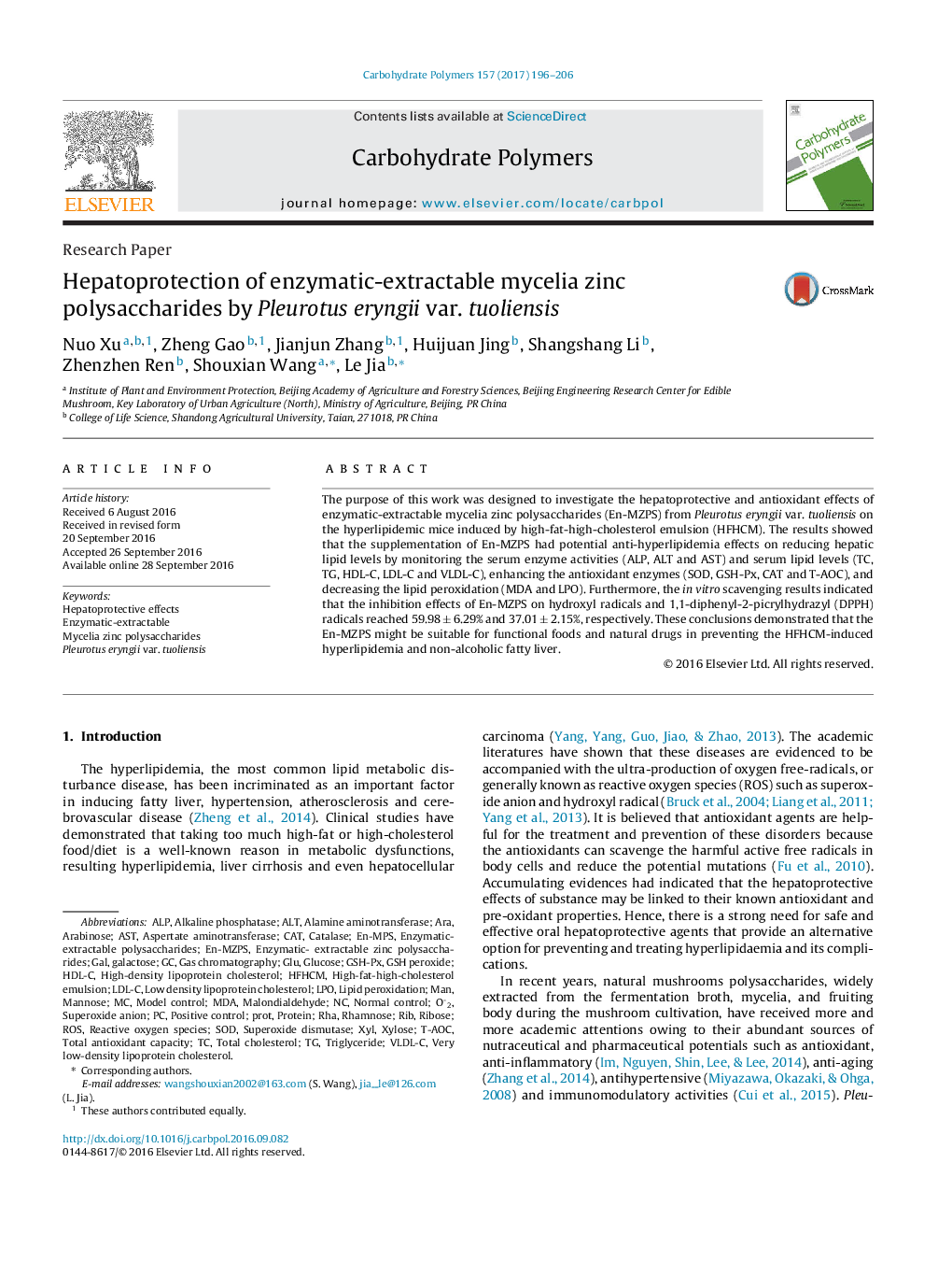 Hepatoprotection of enzymatic-extractable mycelia zinc polysaccharides by Pleurotus eryngii var. tuoliensis