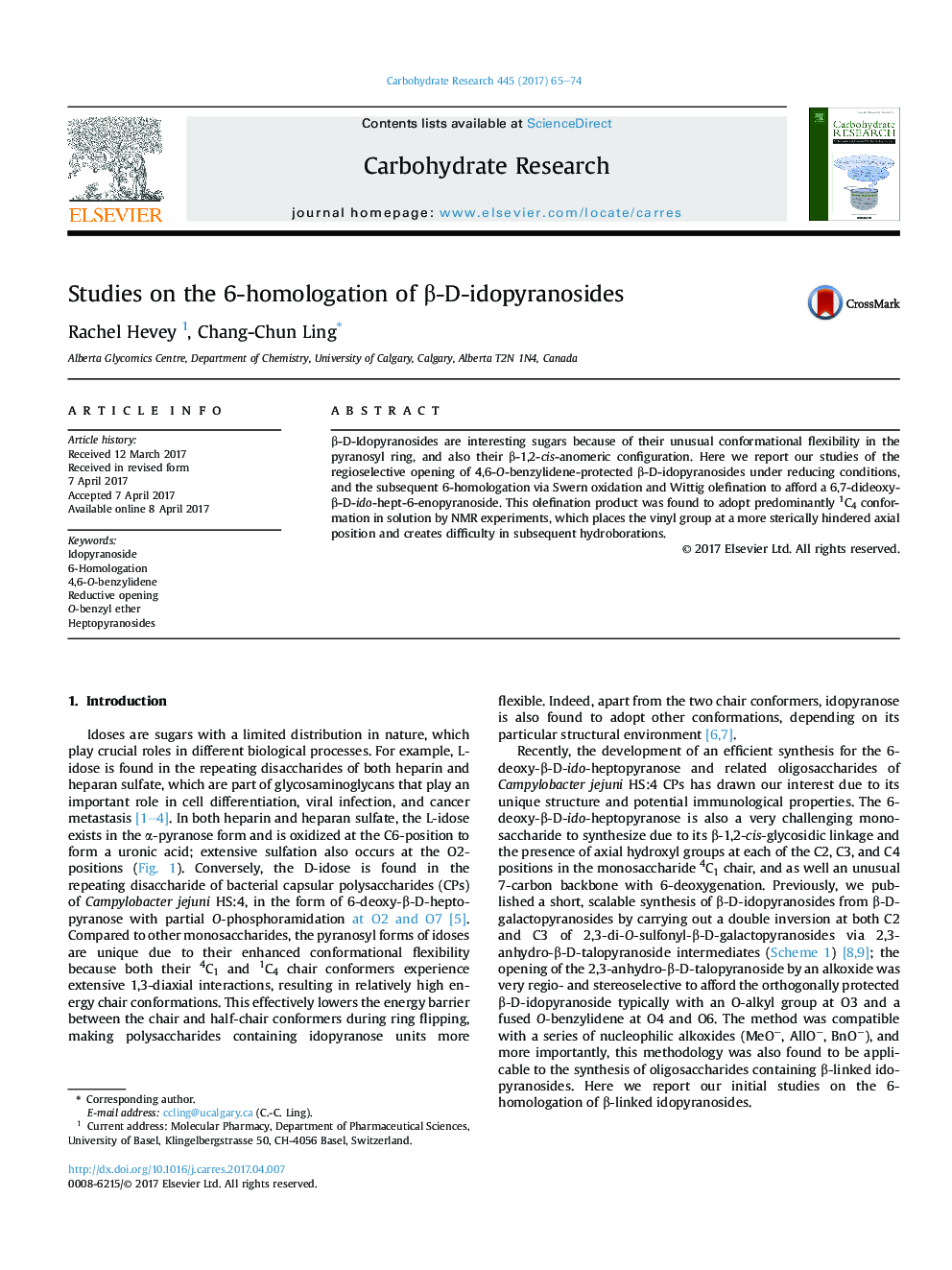 عکس صفحه اول مقاله: Studies on the 6-homologation of β-D-idopyranosides Studies on the 6-homologation of β-D-idopyranosides