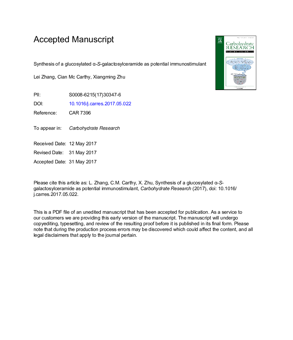 Synthesis of a glucosylated Î±-S-galactosylceramide as potential immunostimulant