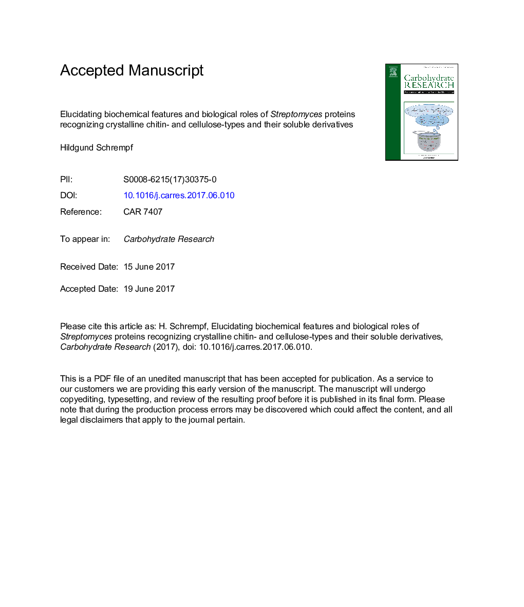Elucidating biochemical features and biological roles of Streptomyces proteins recognizing crystalline chitin- and cellulose-types and their soluble derivatives