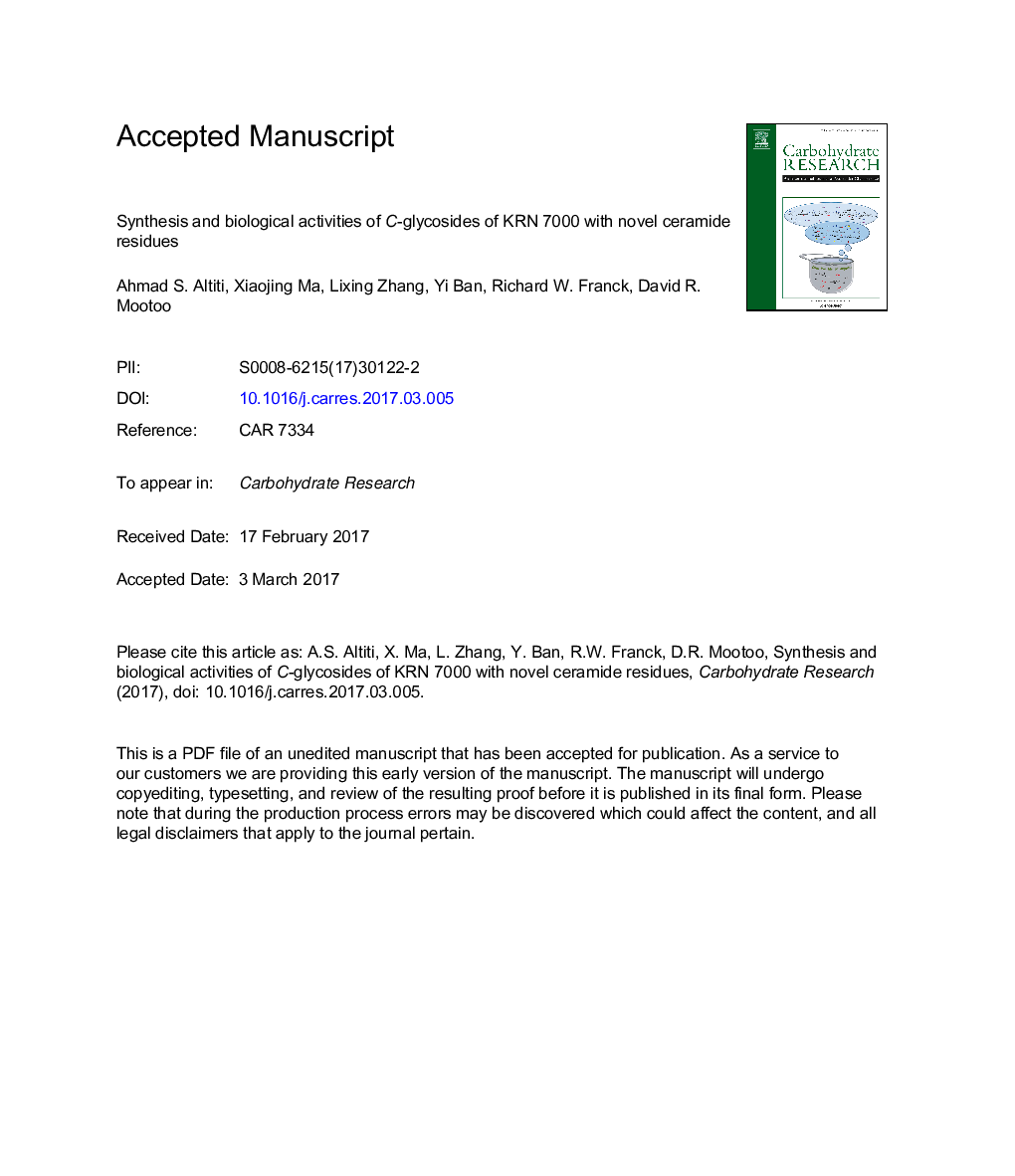 Synthesis and biological activities of C-glycosides of KRN 7000 with novel ceramide residues