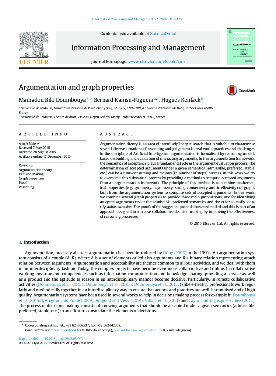 Argumentation and graph properties