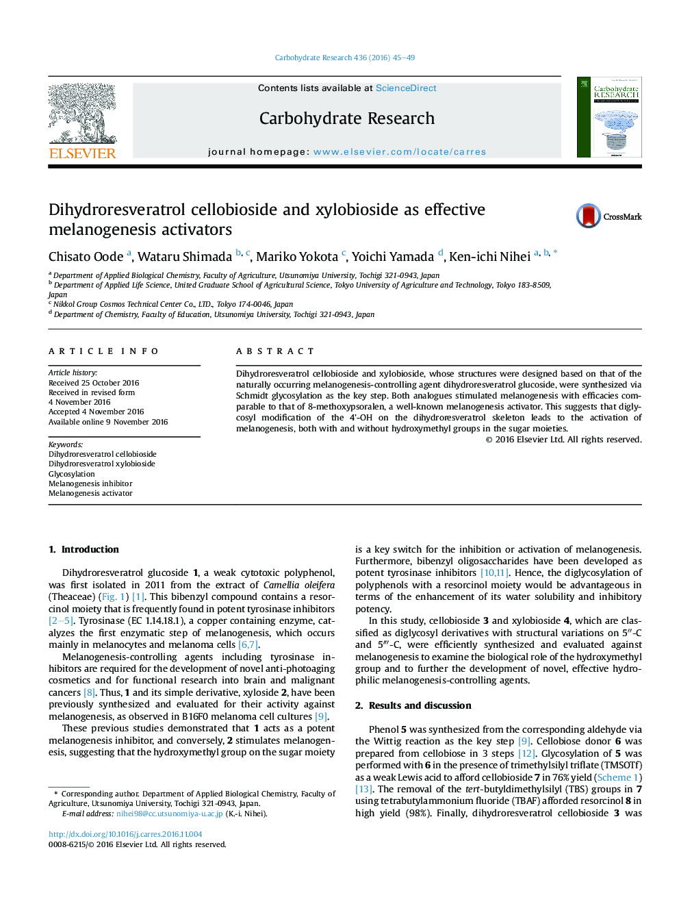 Dihydroresveratrol cellobioside and xylobioside as effective melanogenesis activators