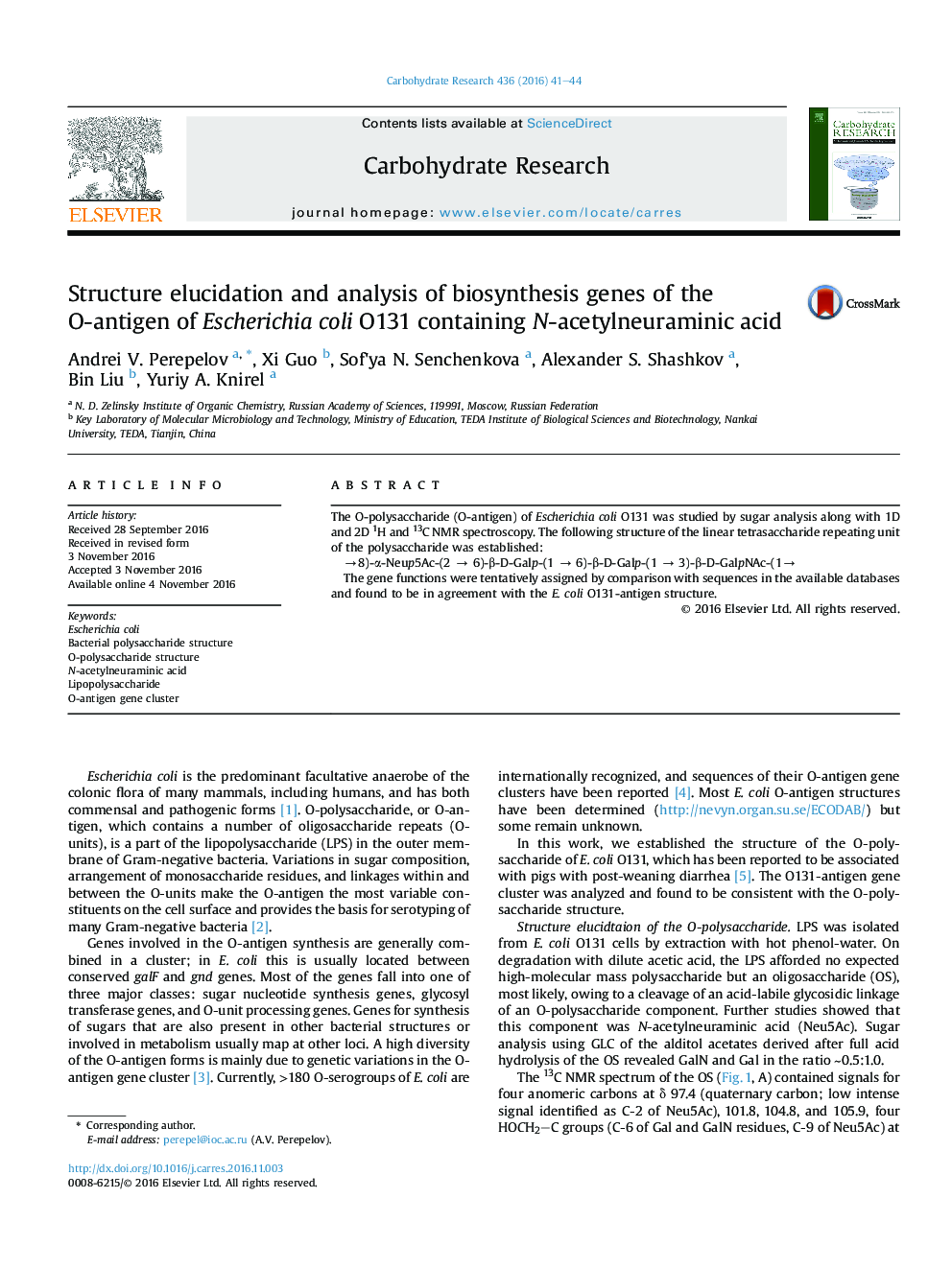 Structure elucidation and analysis of biosynthesis genes of the O-antigen of Escherichia coli O131 containing N-acetylneuraminic acid