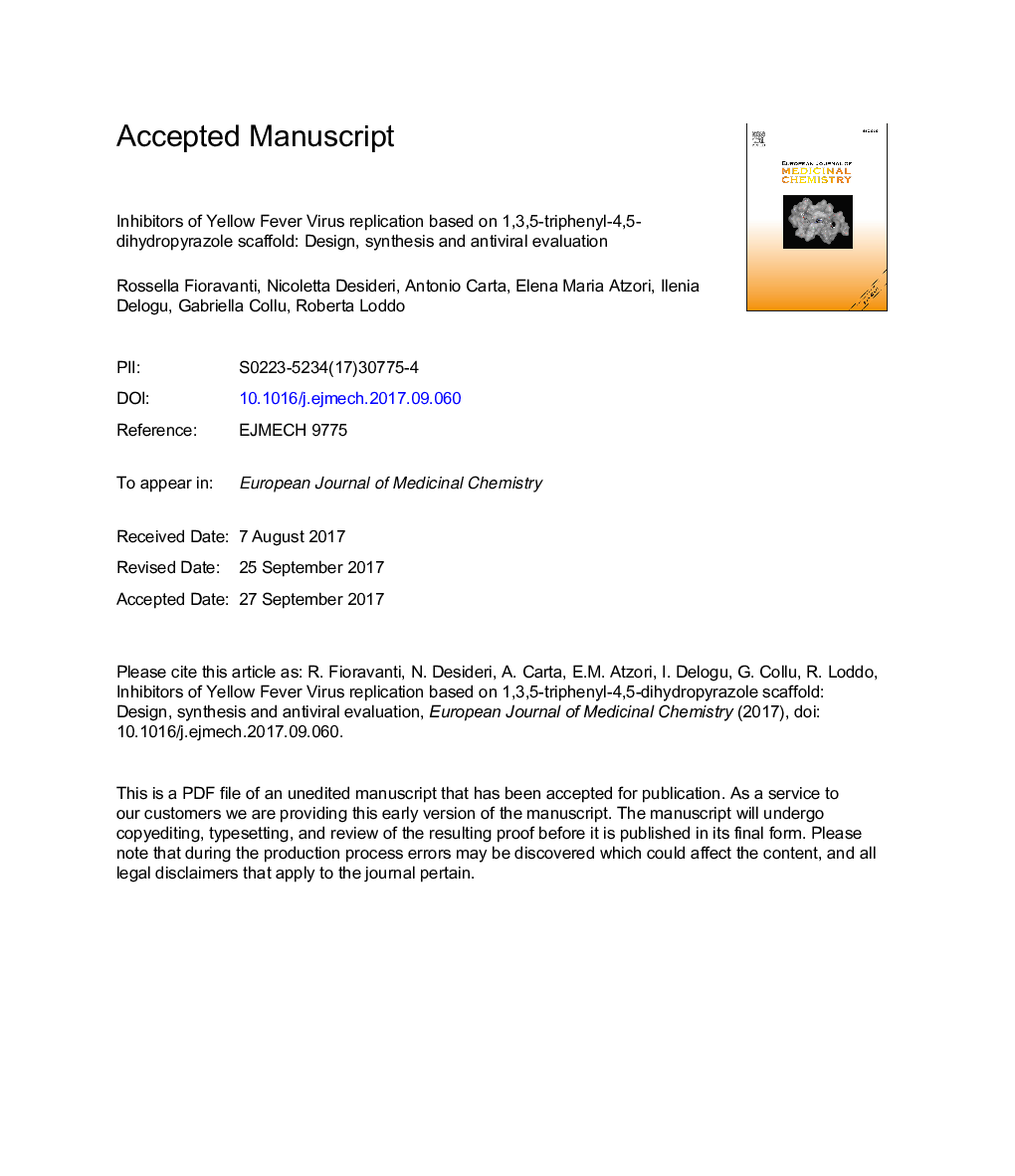 Inhibitors of Yellow Fever Virus replication based on 1,3,5-triphenyl-4,5-dihydropyrazole scaffold: Design, synthesis and antiviral evaluation