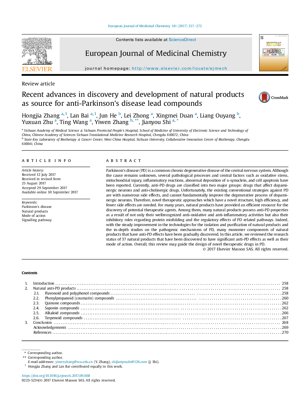 Recent advances in discovery and development of natural products asÂ source for anti-Parkinson's disease lead compounds