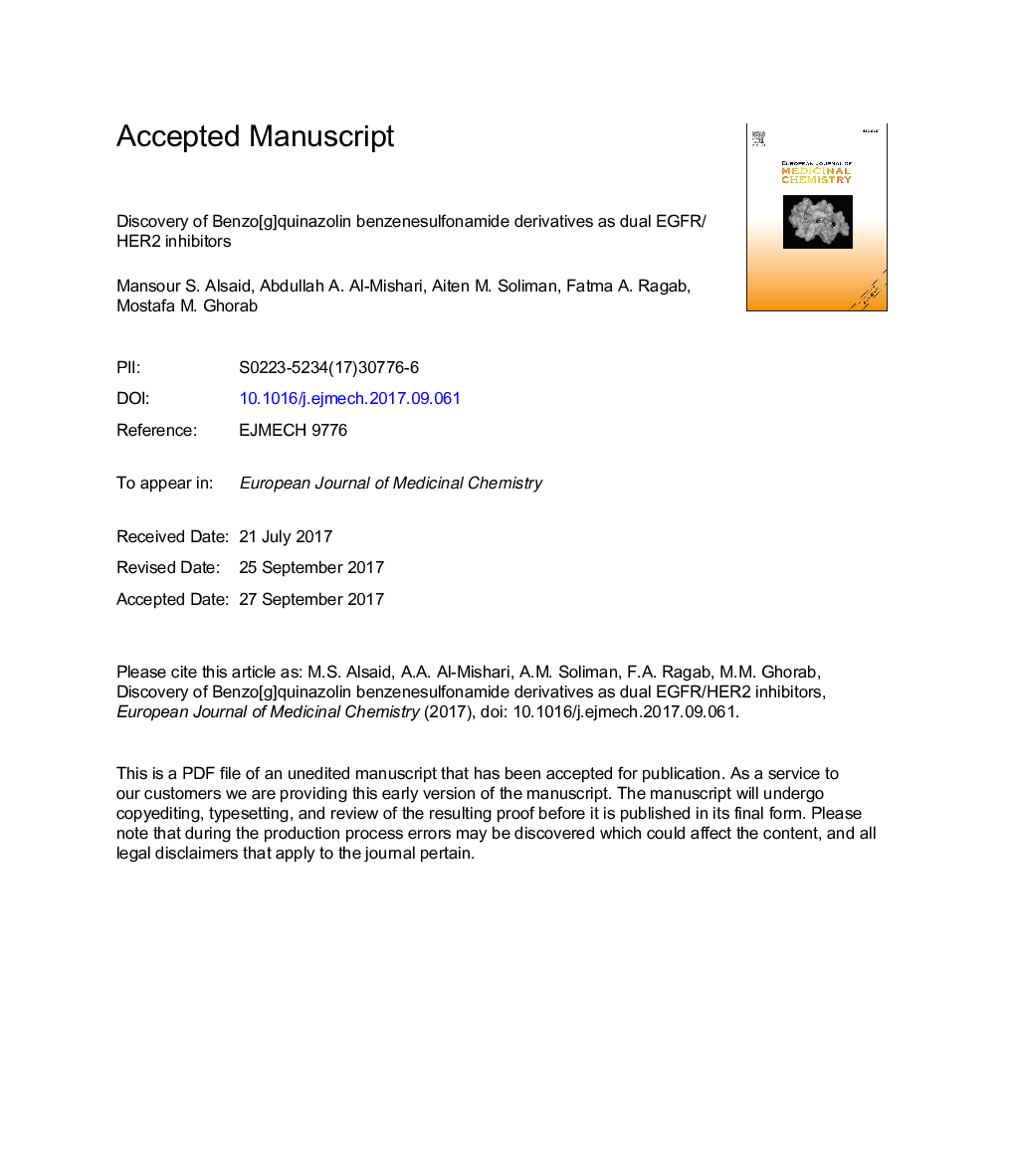 Discovery of Benzo[g]quinazolin benzenesulfonamide derivatives as dual EGFR/HER2 inhibitors