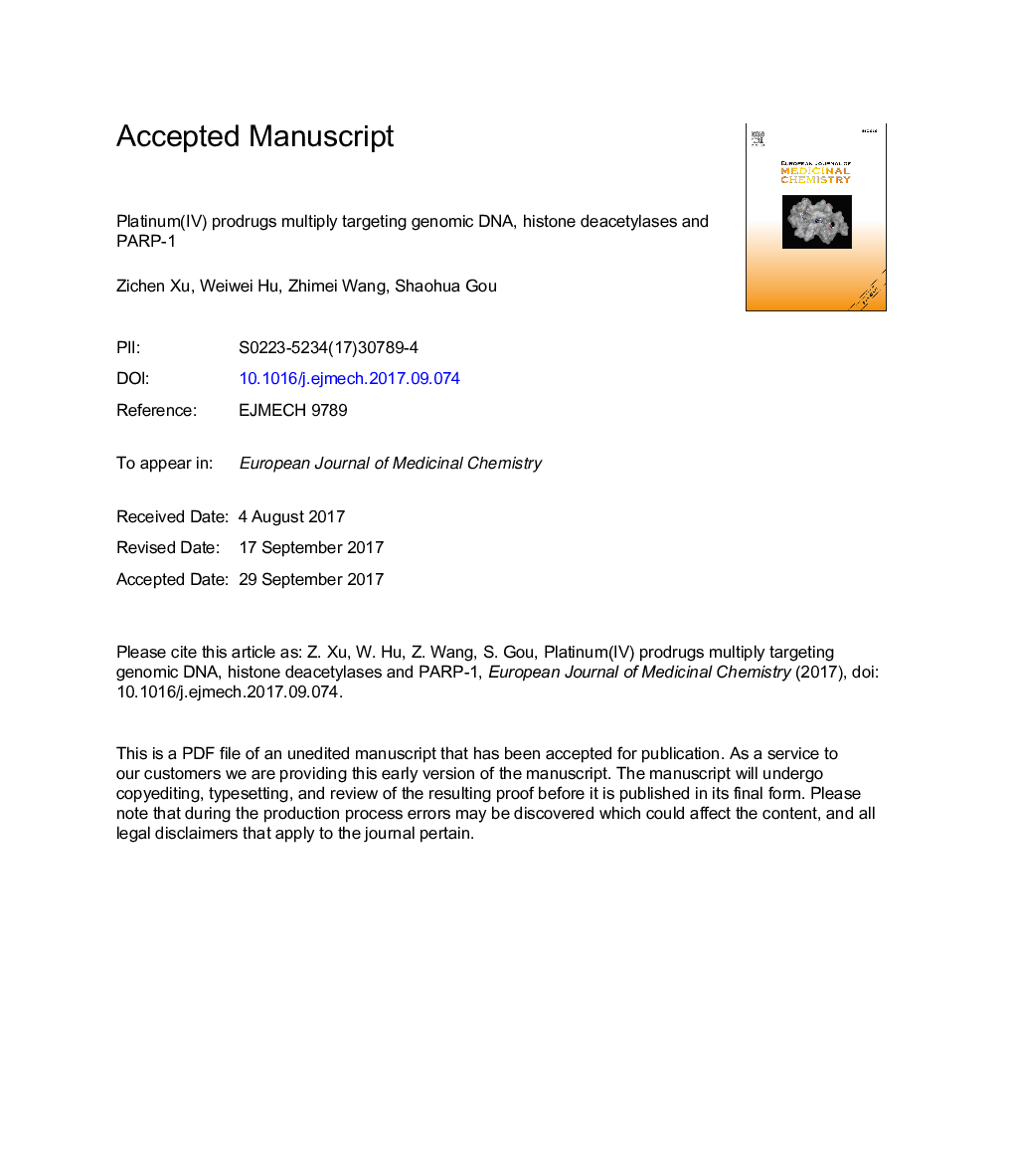 Platinum(IV) prodrugs multiply targeting genomic DNA, histone deacetylases and PARP-1