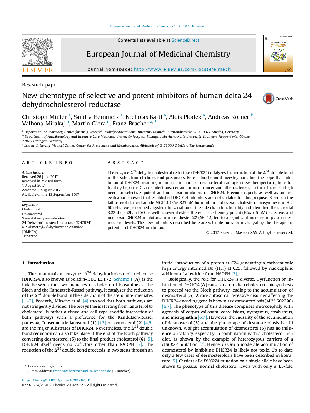 New chemotype of selective and potent inhibitors of human delta 24-dehydrocholesterol reductase