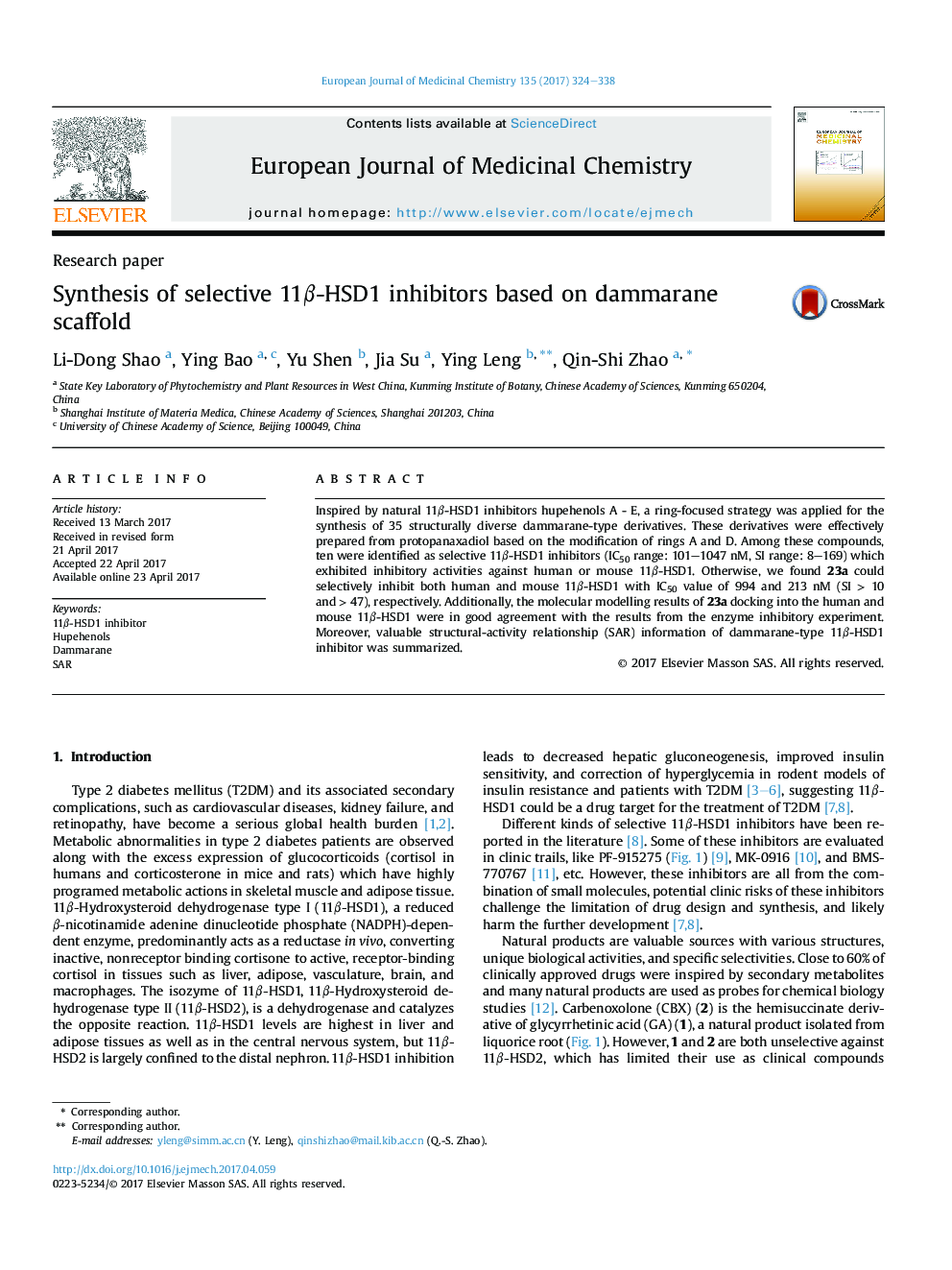 Synthesis of selective 11Î²-HSD1 inhibitors based on dammarane scaffold