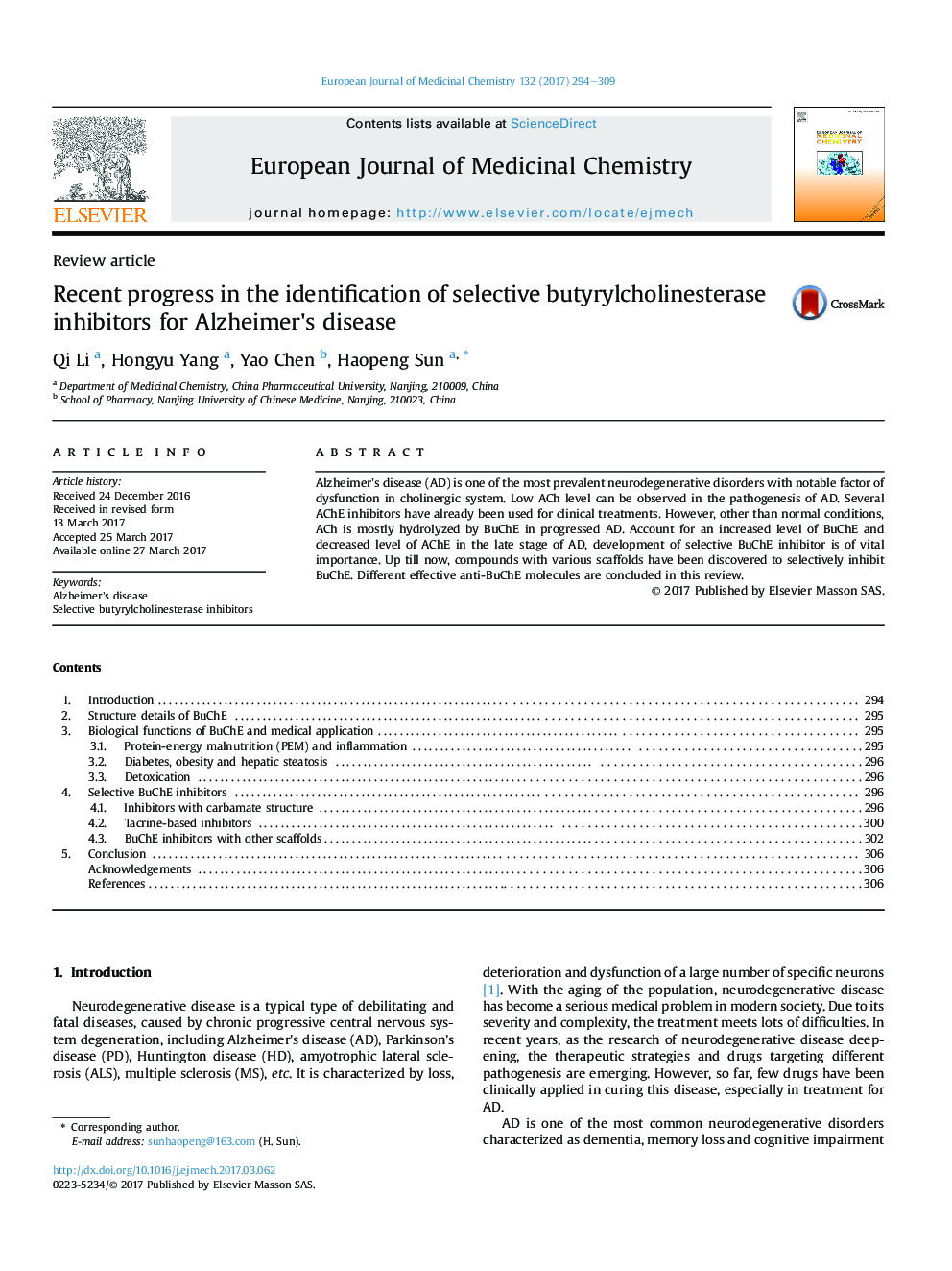 Recent progress in the identification of selective butyrylcholinesterase inhibitors for Alzheimer's disease