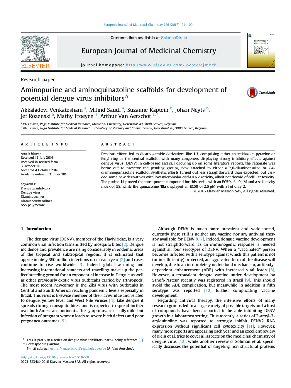 داربست آمینوپورین و آمینو کینازولین برای توسعه مهارکننده های بالقوه دنگی 