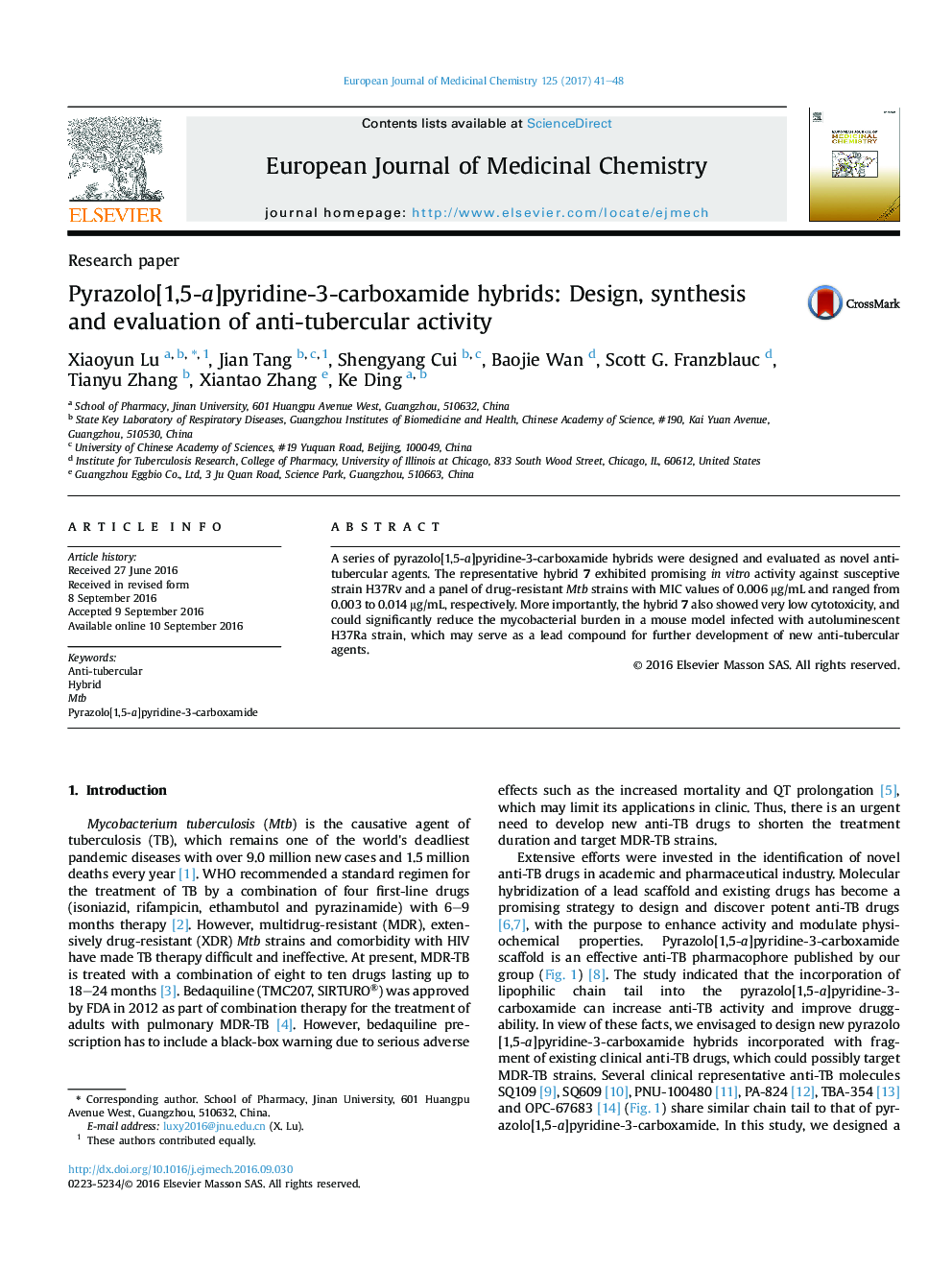 Pyrazolo[1,5-a]pyridine-3-carboxamide hybrids: Design, synthesis and evaluation of anti-tubercular activity