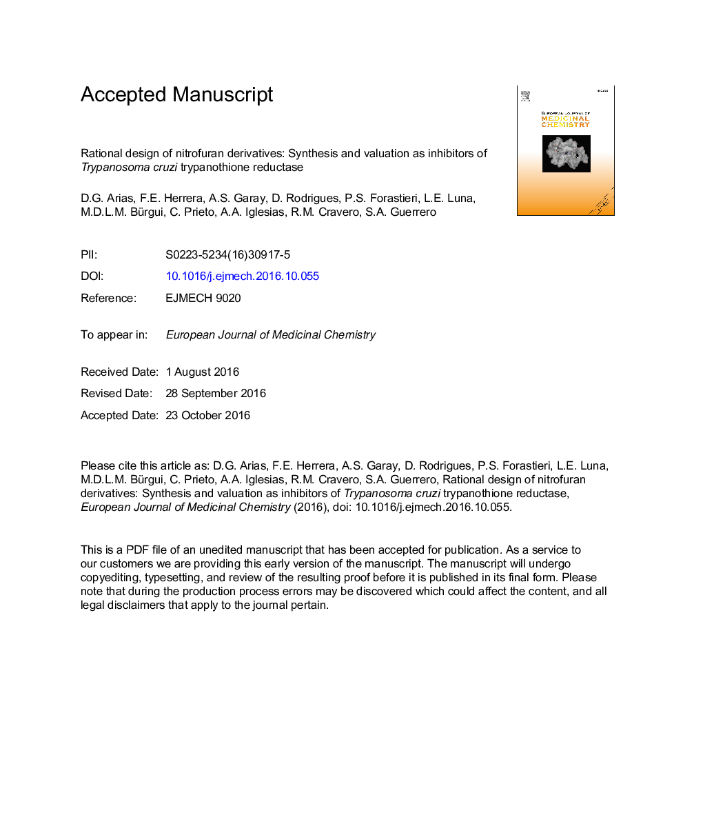 Rational design of nitrofuran derivatives: Synthesis and valuation as inhibitors of Trypanosoma cruzi trypanothione reductase