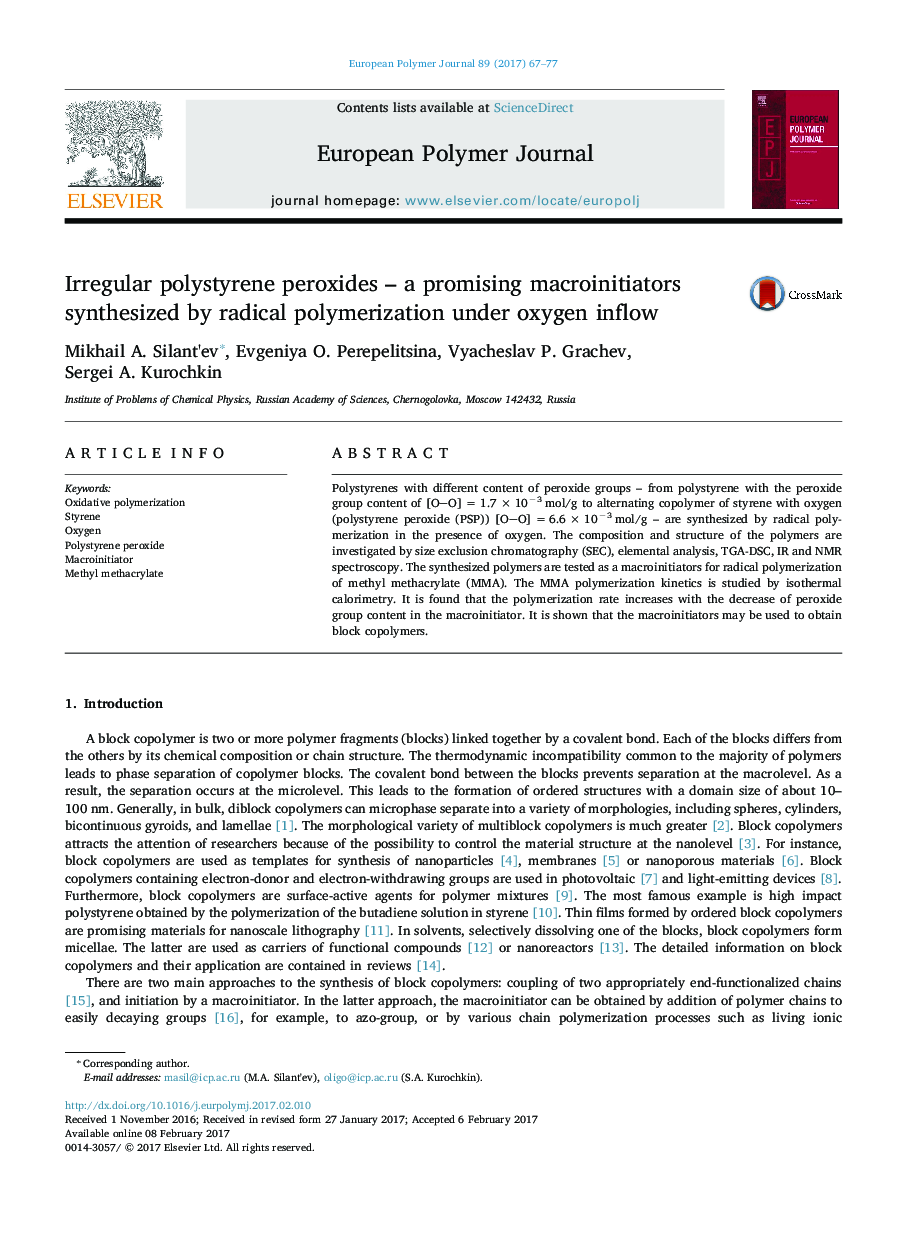 Irregular polystyrene peroxides - a promising macroinitiators synthesized by radical polymerization under oxygen inflow