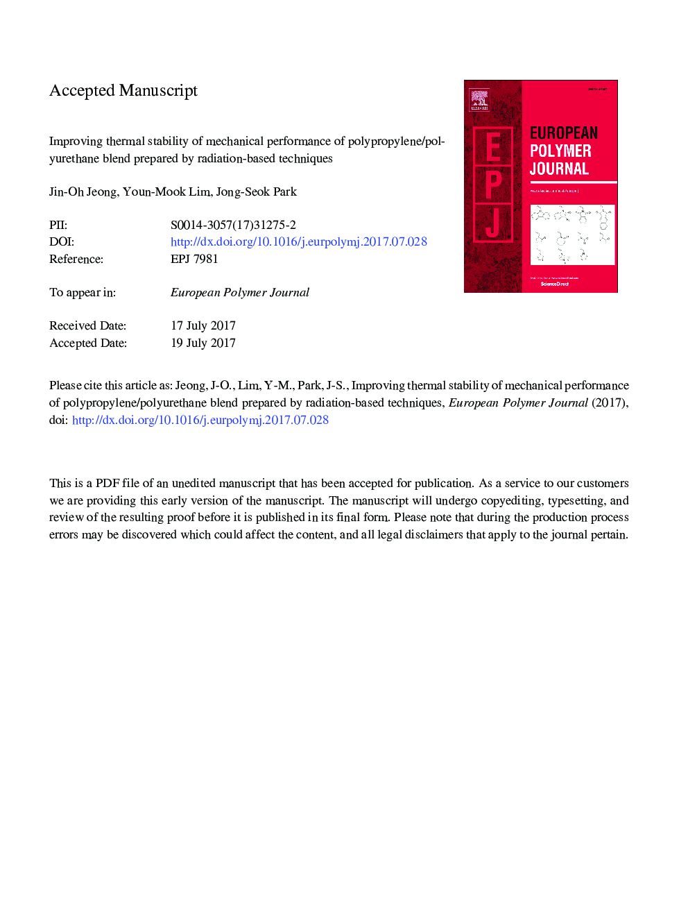 Improving thermal stability and mechanical performance of polypropylene/polyurethane blend prepared by radiation-based techniques