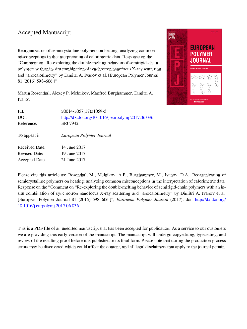 Reorganization of semicrystalline polymers on heating: Analyzing common misconceptions in the interpretation of calorimetric data. Response on the “Comment on “Re-exploring the double-melting behavior of semirigid-chain polymers with an in-situ combinatio