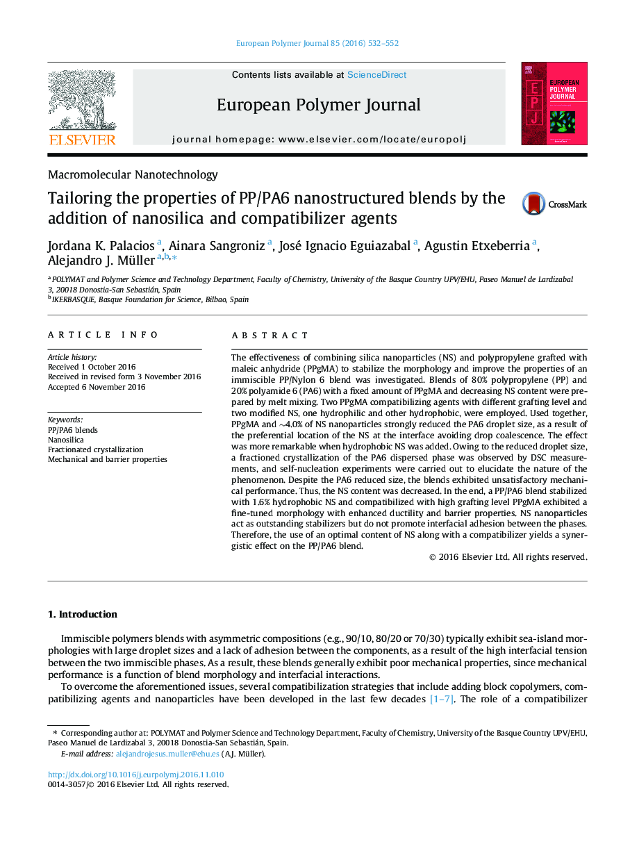 Tailoring the properties of PP/PA6 nanostructured blends by the addition of nanosilica and compatibilizer agents