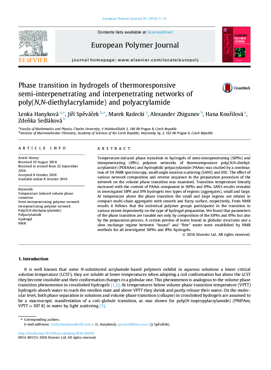 Phase transition in hydrogels of thermoresponsive semi-interpenetrating and interpenetrating networks of poly(N,N-diethylacrylamide) and polyacrylamide