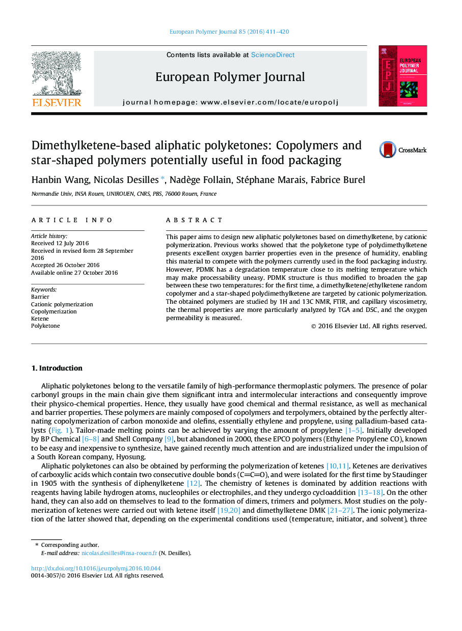 Dimethylketene-based aliphatic polyketones: Copolymers and star-shaped polymers potentially useful in food packaging