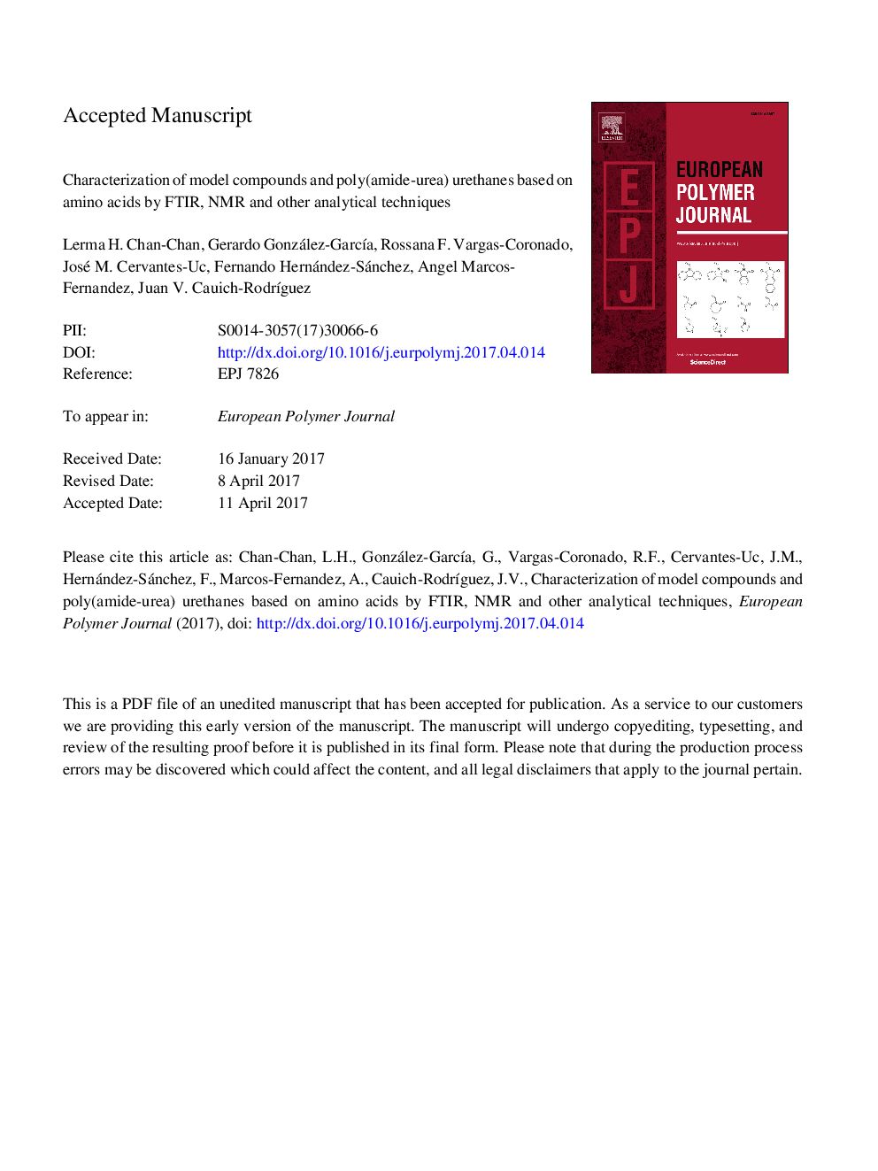 Characterization of model compounds and poly(amide-urea) urethanes based on amino acids by FTIR, NMR and other analytical techniques