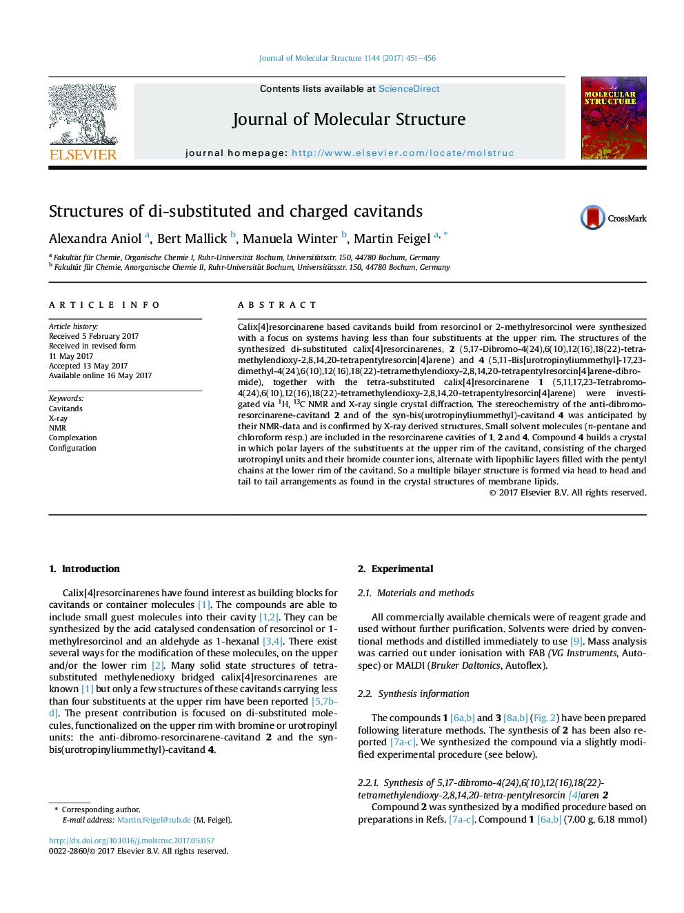 Structures of di-substituted and charged cavitands