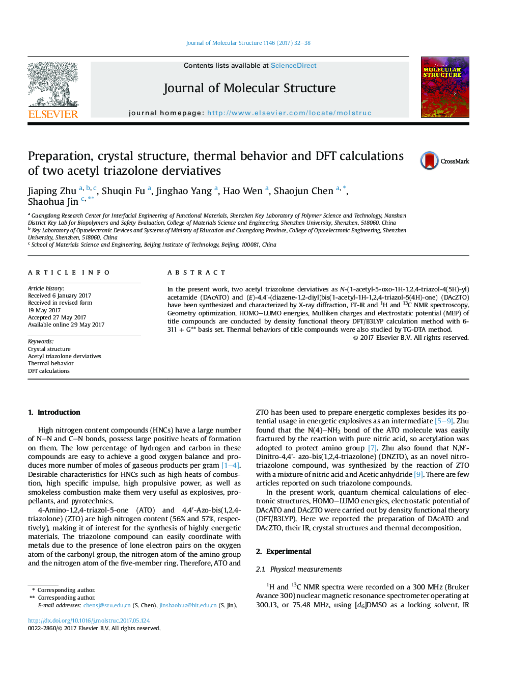 Preparation, crystal structure, thermal behavior and DFT calculations of two acetyl triazolone derviatives