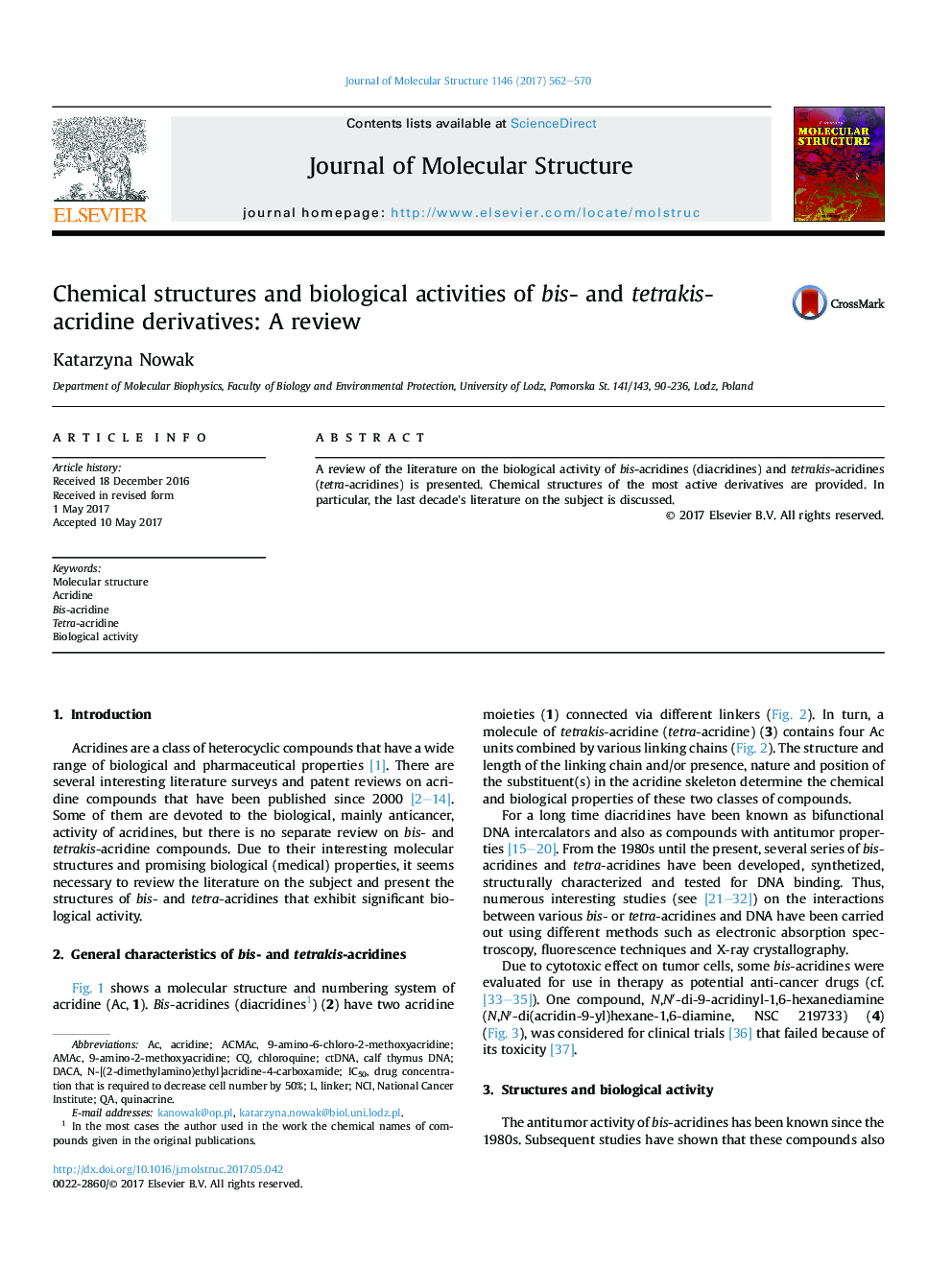 Chemical structures and biological activities of bis- and tetrakis-acridine derivatives: A review