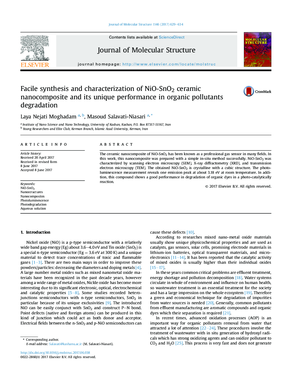 Facile synthesis and characterization of NiO-SnO2 ceramic nanocomposite and its unique performance in organic pollutants degradation