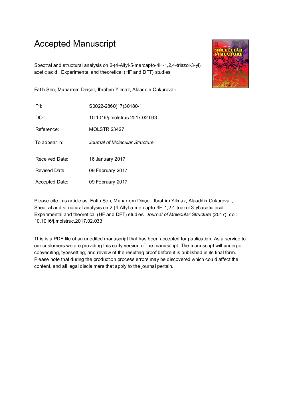 Spectral and structural analysis on 2-(4-Allyl-5-Mercapto-4H-1,2,4-Triazol-3-yl)Acetic acid: Experimental and theoretical (HF and DFT) studies