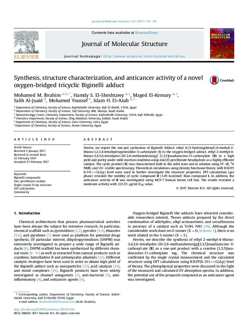 Synthesis, structure characterization, and anticancer activity of a novel oxygen-bridged tricyclic Biginelli adduct