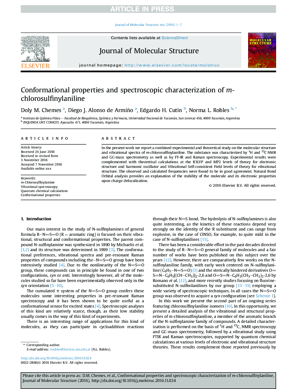 Conformational properties and spectroscopic characterization of m-chlorosulfinylaniline