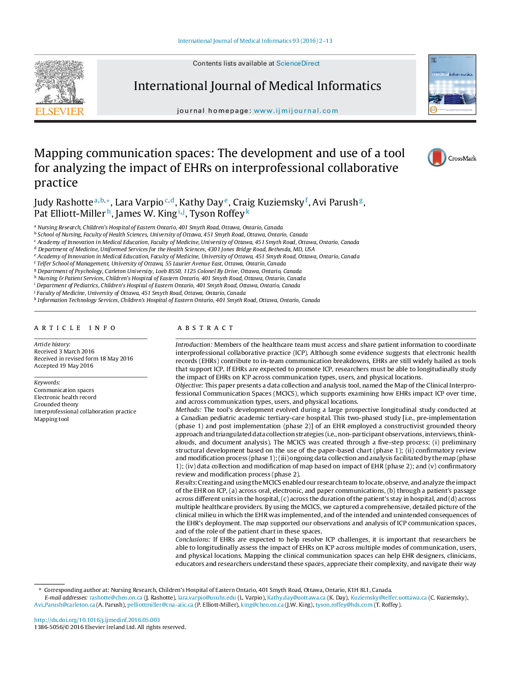 Mapping communication spaces: The development and use of a tool for analyzing the impact of EHRs on interprofessional collaborative practice