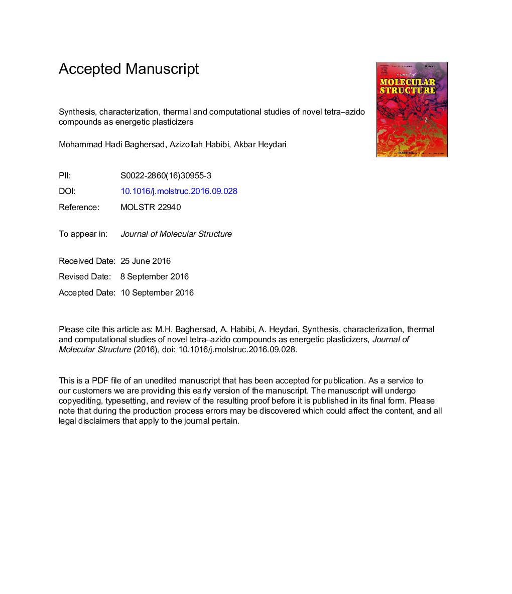 Synthesis, characterization, thermal and computational studies of novel tetra-azido compounds as energetic plasticizers