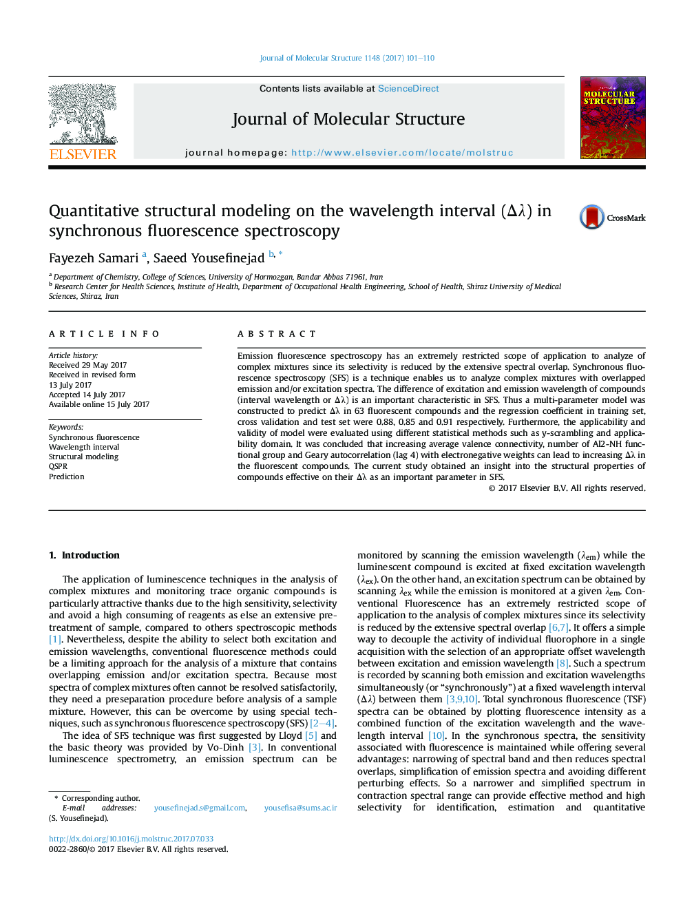 Quantitative structural modeling on the wavelength interval (ÎÎ») in synchronous fluorescence spectroscopy