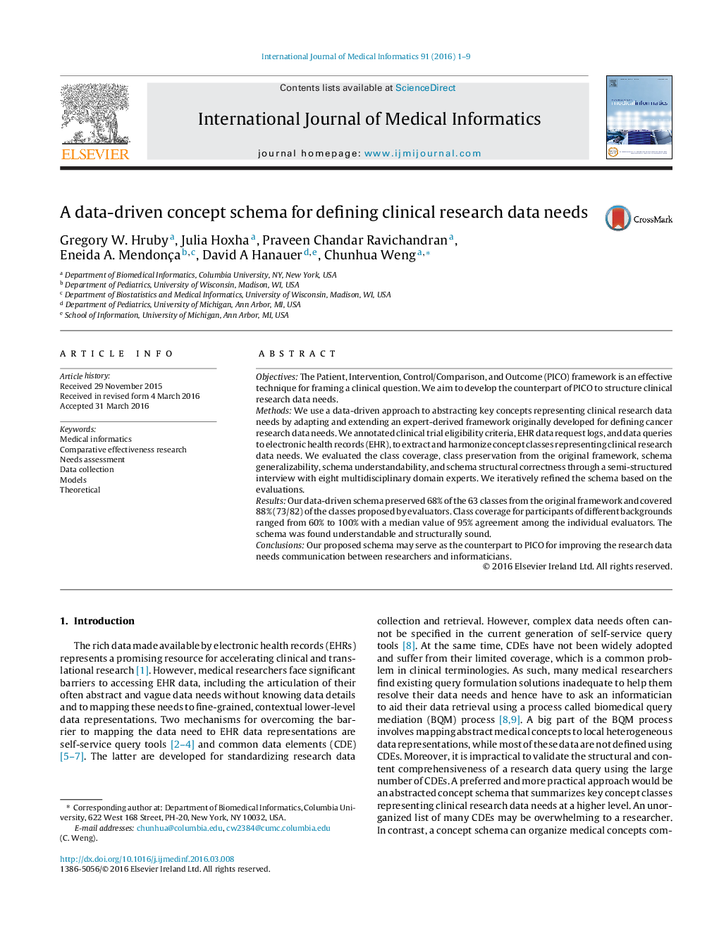 A data-driven concept schema for defining clinical research data needs